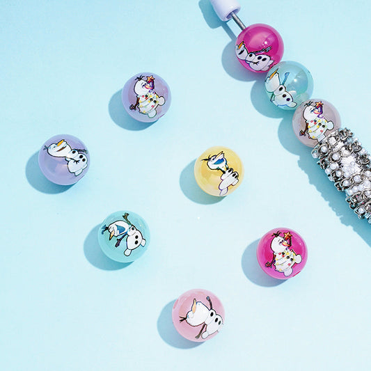 Round Cute Froze Ola Cartoon Snow Man Jelly Color Acrylic Beads, Random Mix, 16MM