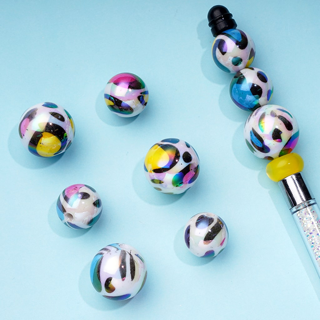 Mini Round White Jaguar Leopard Cheetah Colorful Acrylic Beads 20mm,16mm