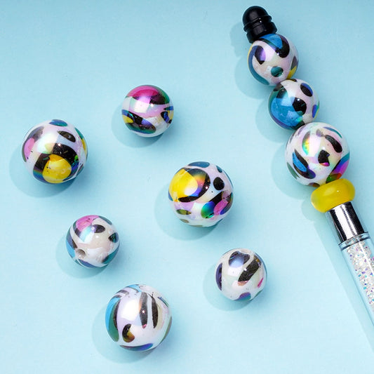 Mini Round White Jaguar Leopard Cheetah Colorful Acrylic Beads 20mm,16mm