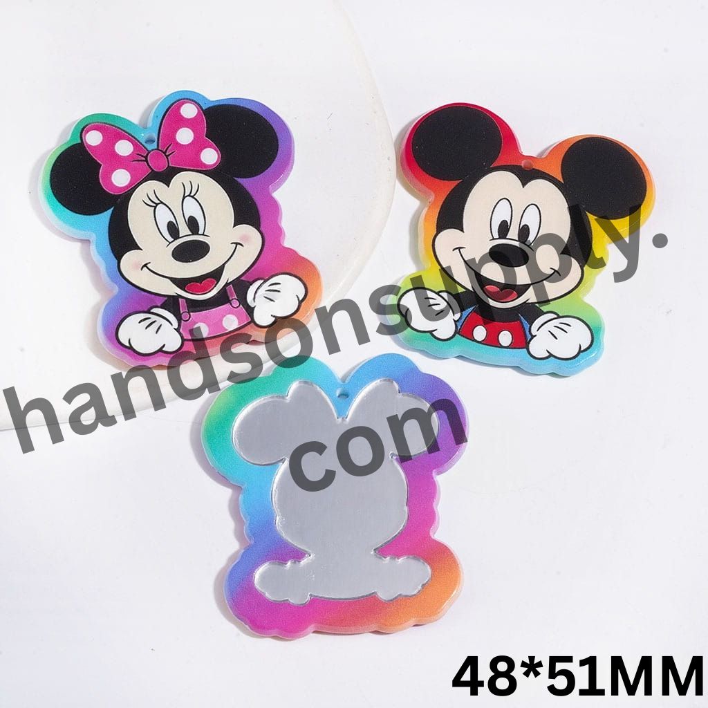 Retro Animation Boy and Girl Mouse Character Acrylic Mirror Pendants for Bags and DIY Accessories, 48*51MM, Random Mix