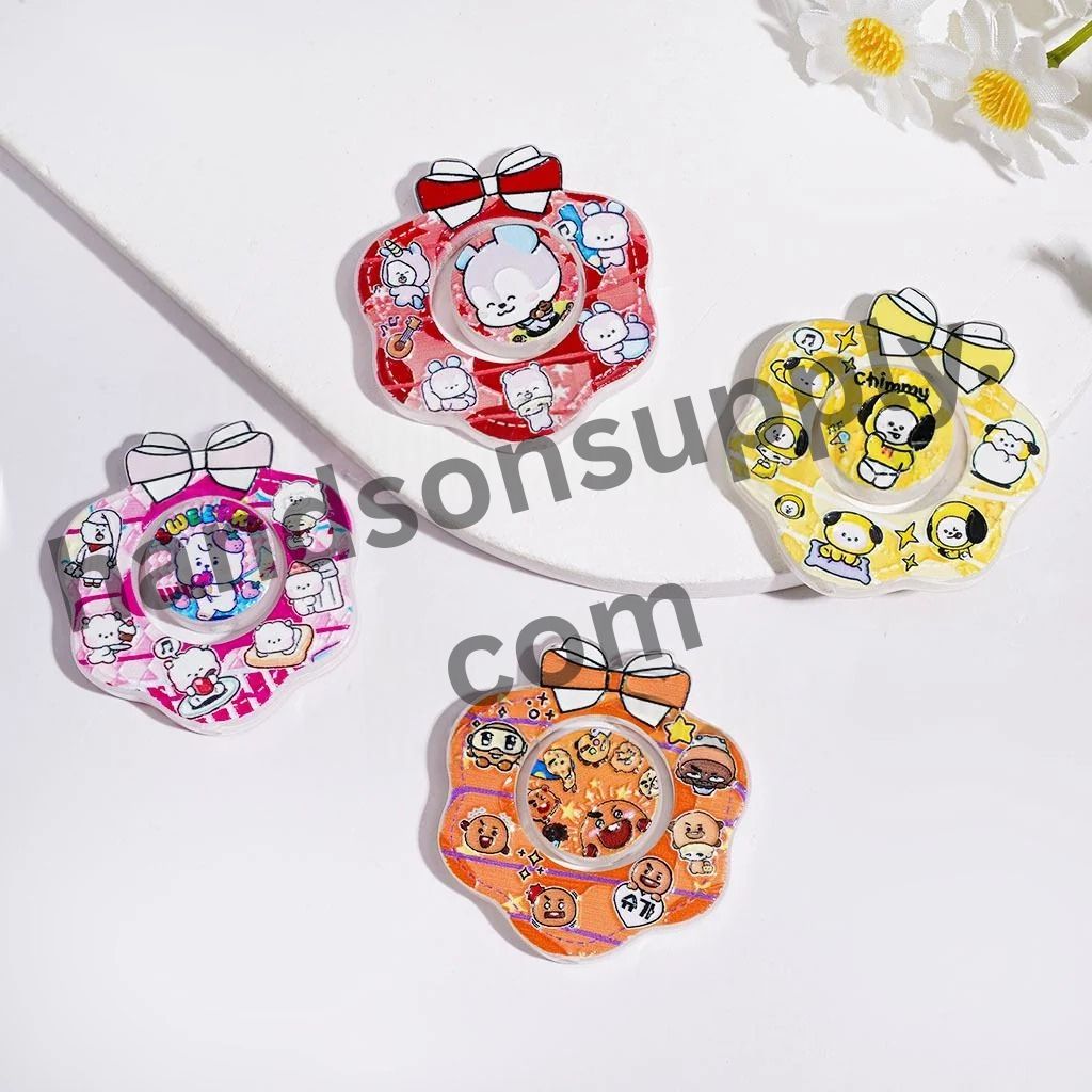 Trendy K-Pop Boy Group Portrait Design Bowtie Hollow Wreaths with Character Printed Round Acrylic Beads, Multi-Color Random Mix (Please Read Description)]