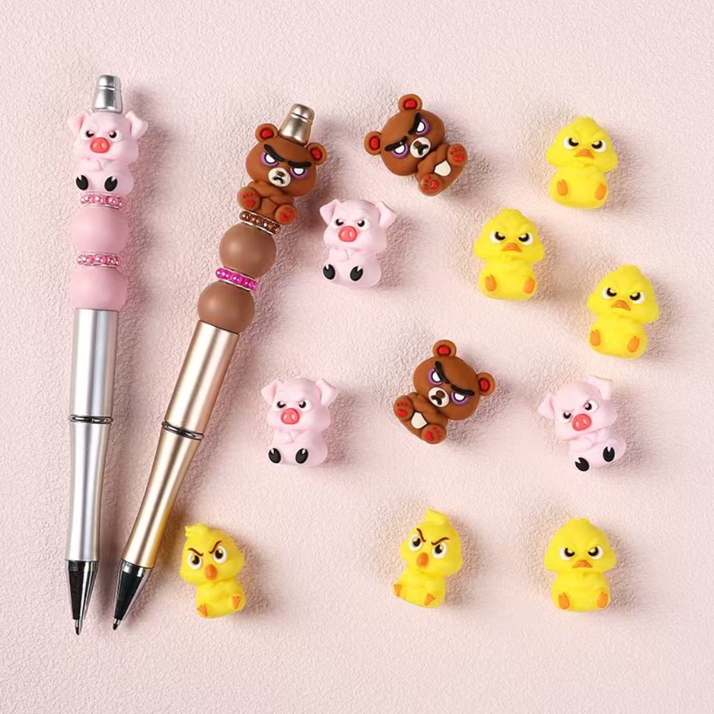 Cute Angry Bear Pig 3D Mini Duck Chicken Animal Silicone Focal Beads