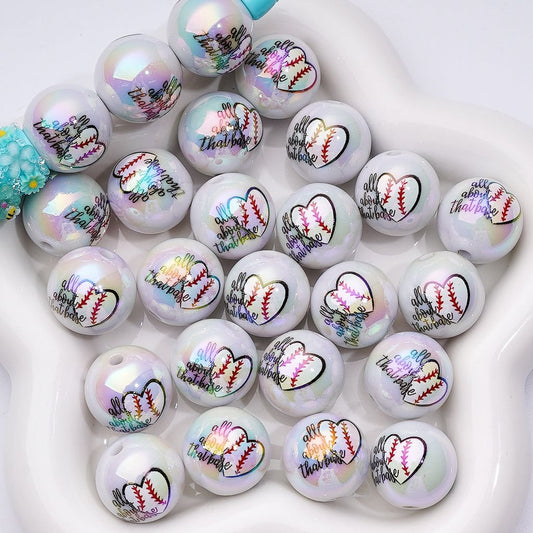Whimsical Baseball Acrylic Beads – "All About That Base" UV Finish in Random Mix