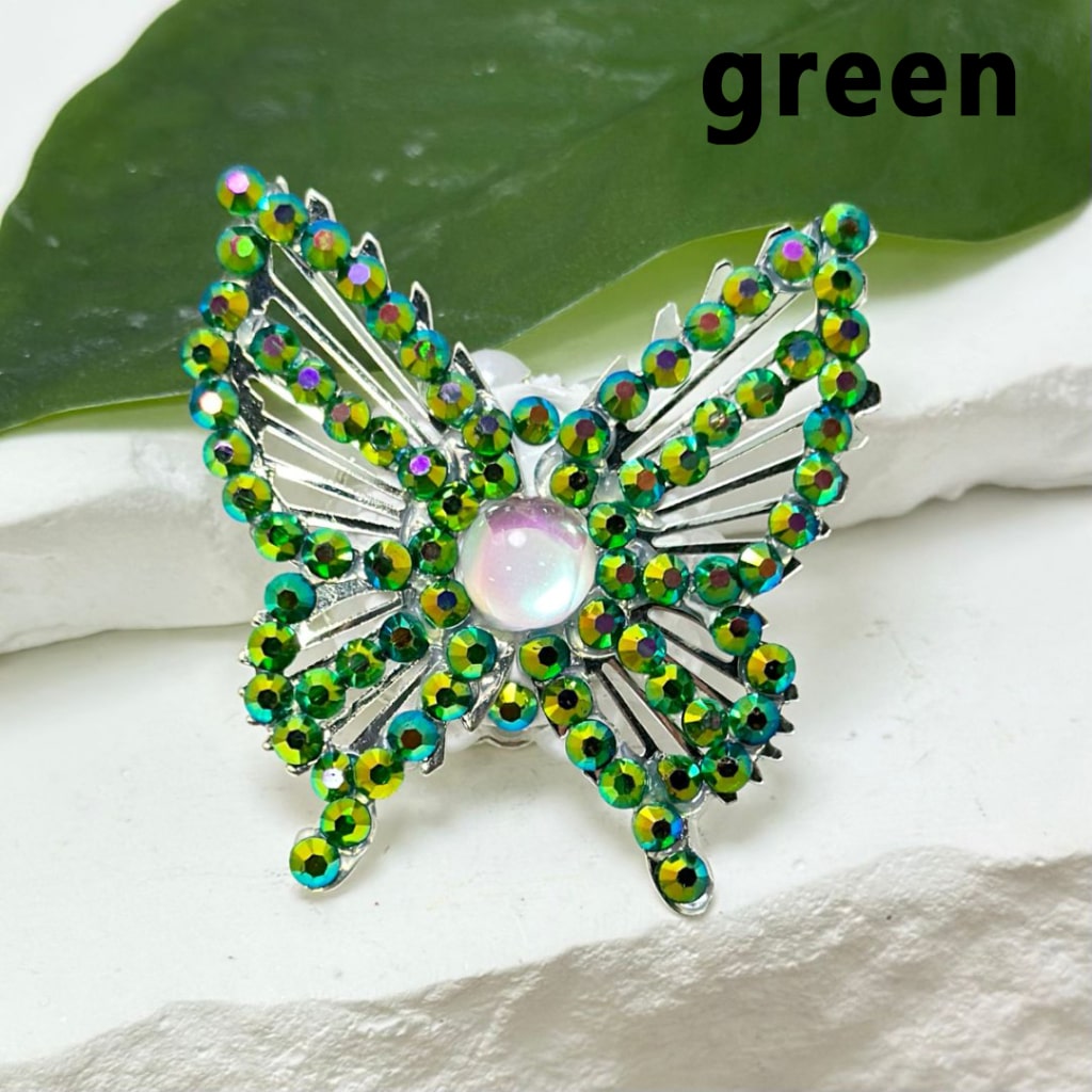 Silver Alloy Fancy Bling Bling Butterfly with Colorful Mini Rhinestones, White Pearls, and Colorful Mini Butterfly Rhinestone Clay Beads, Around 42*44mm.