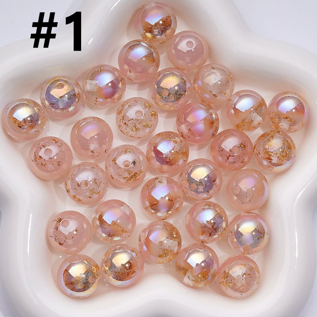 Radiant UV-Coated Acrylic Beads with Colorful Glow & Gold Foil Core, 16MM