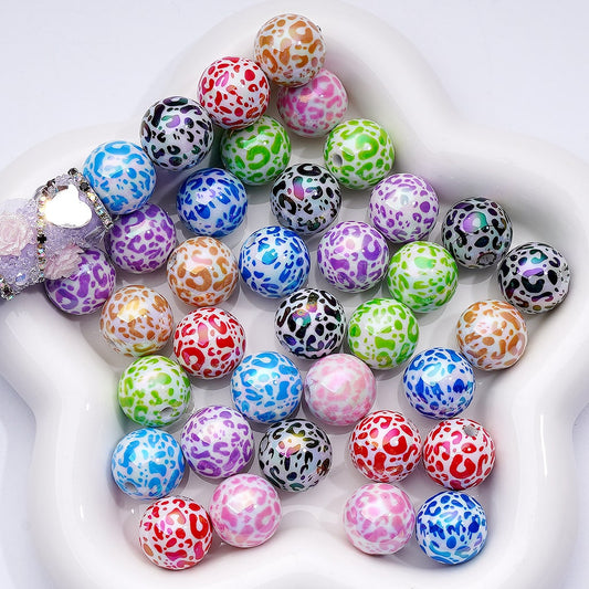 UV Coated Leopard Print Multi-Color Round Acrylic Beads 16mm ((Single Color is available for 200pcs(Whole Bag))
