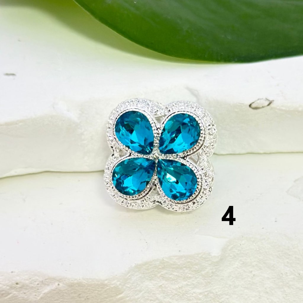 Fancy Exquisite Hollow Silver Alloy Four-Leaf Clover Beads with Colorful Shiny Rhinestones, Around 19*19mm