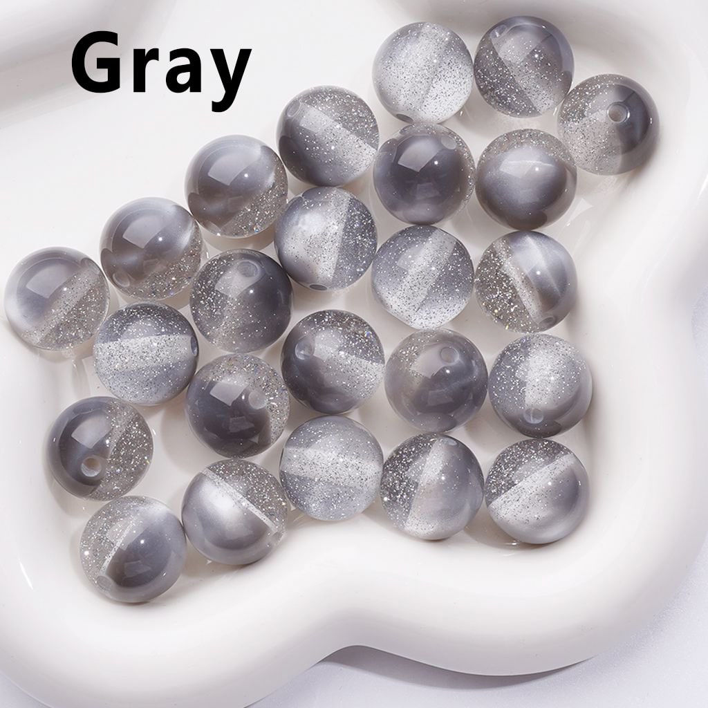 Multi-Color Cat Eye Style Acrylic Beads with Silver Glitter Inside, 16MM