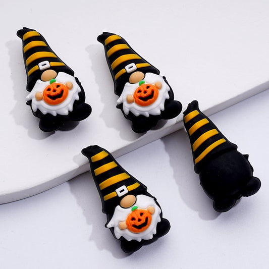 3D Cute Gnome Holds a Pumpkin with Spooky Face Halloween Silicone Focal Beads