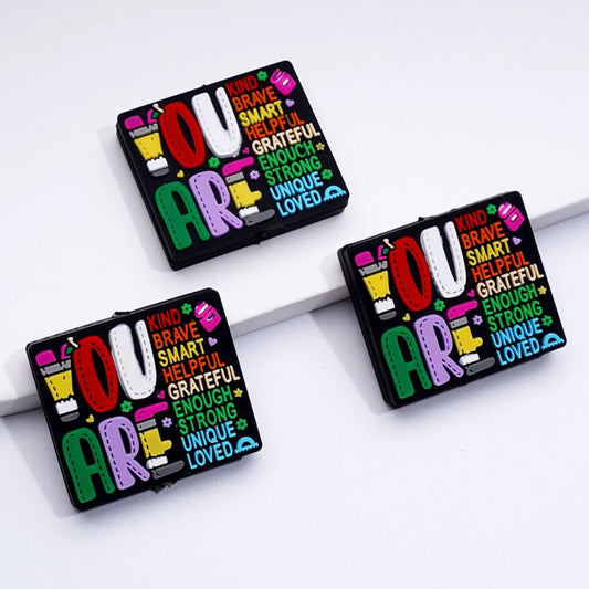 Unique Loved Rectangle You Are Kind Brave Smart Helpful Grateful Enough Strong Silicone Focal Beads