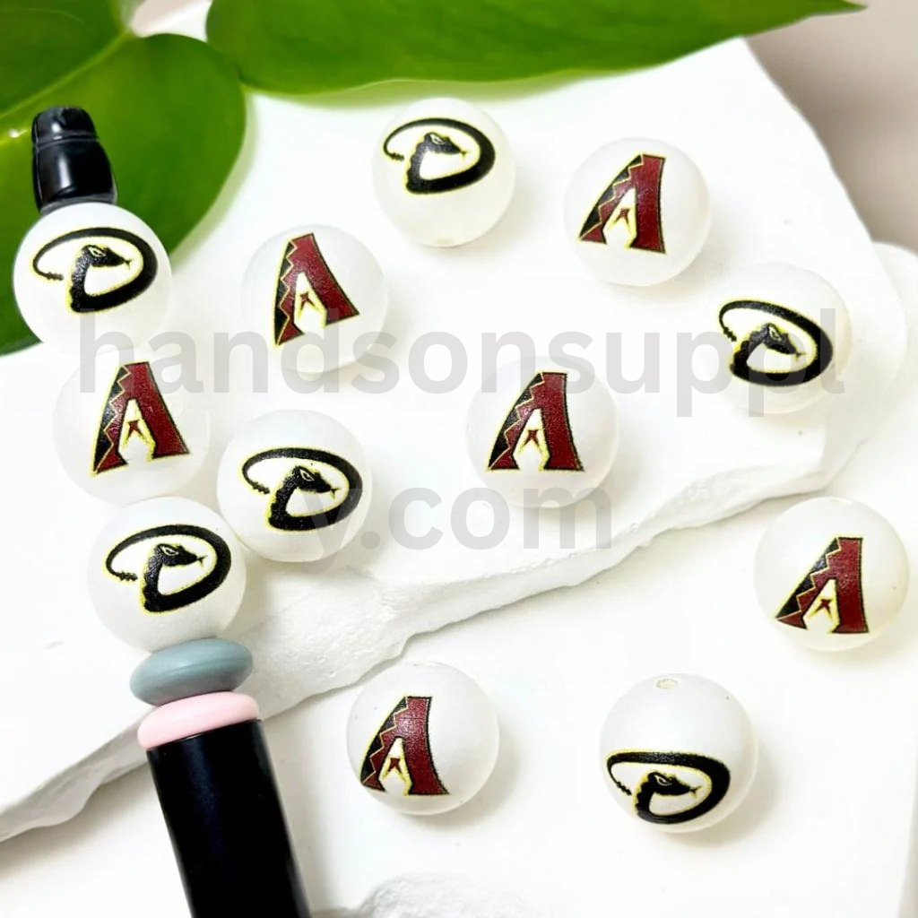 Arizona Diamondbacks Baseball Theme White Round 16MM Mix Frosted Acrylic Beads