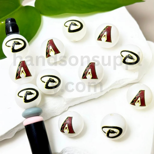 Arizona Diamondbacks Baseball Theme White Round 16MM Mix Frosted Acrylic Beads