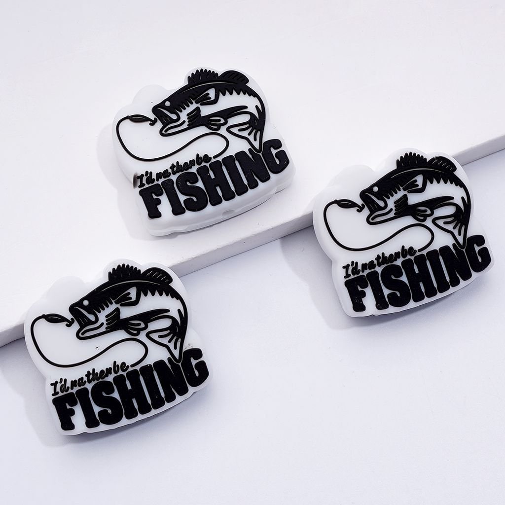 Fishing-Themed "I'd Rather Be Fishing" Silicone Focal Beads – Funny Quote Design, Includes Jesus Fish Story and Bending Over Humor