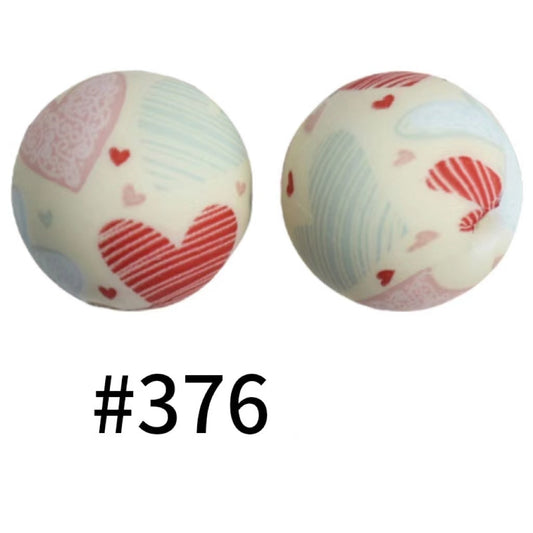 Printed Colorful Lined Hearts Silicone Beads Number 376