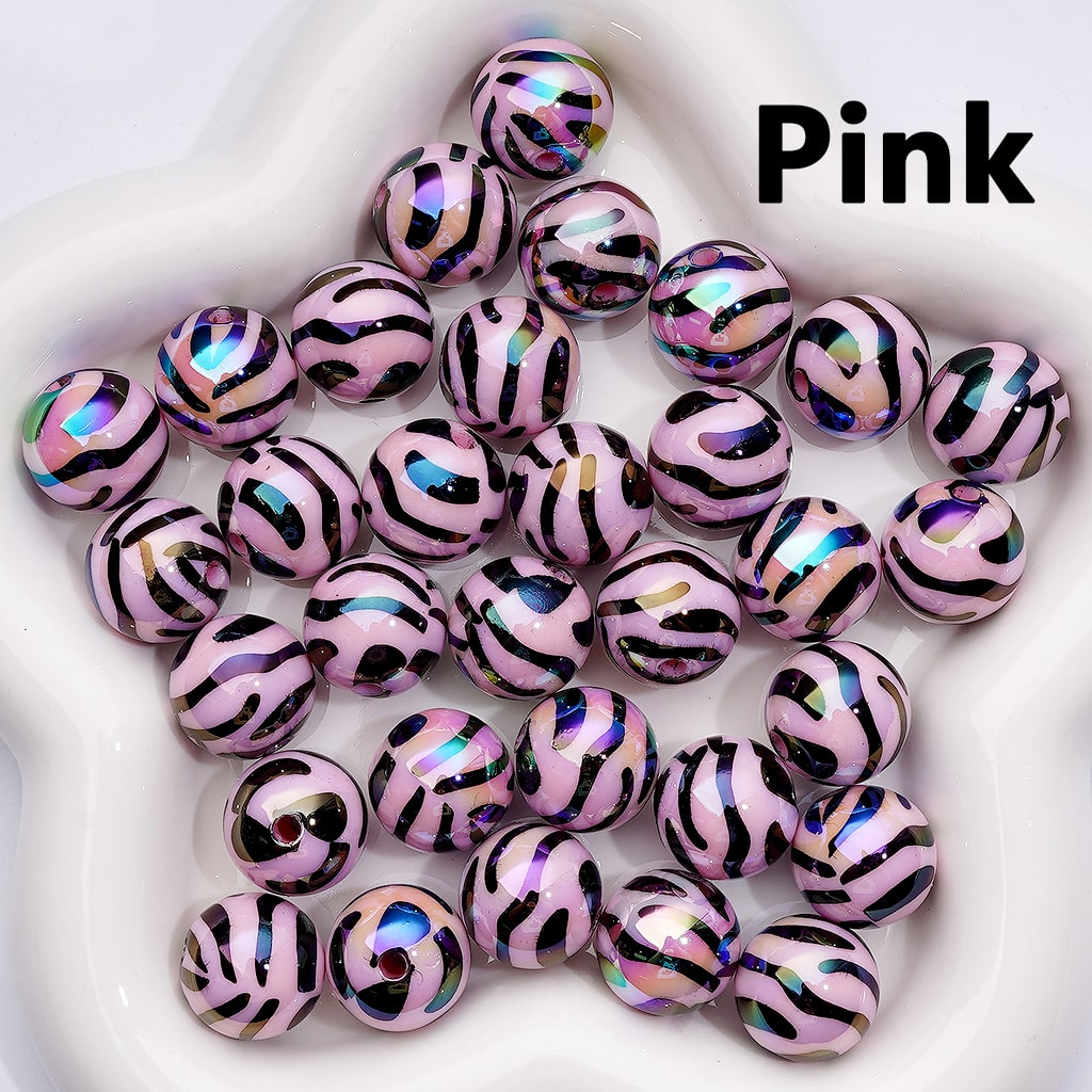 UV Coating Black Zebra Stripes Solid Color Acrylic Beads 16MM
