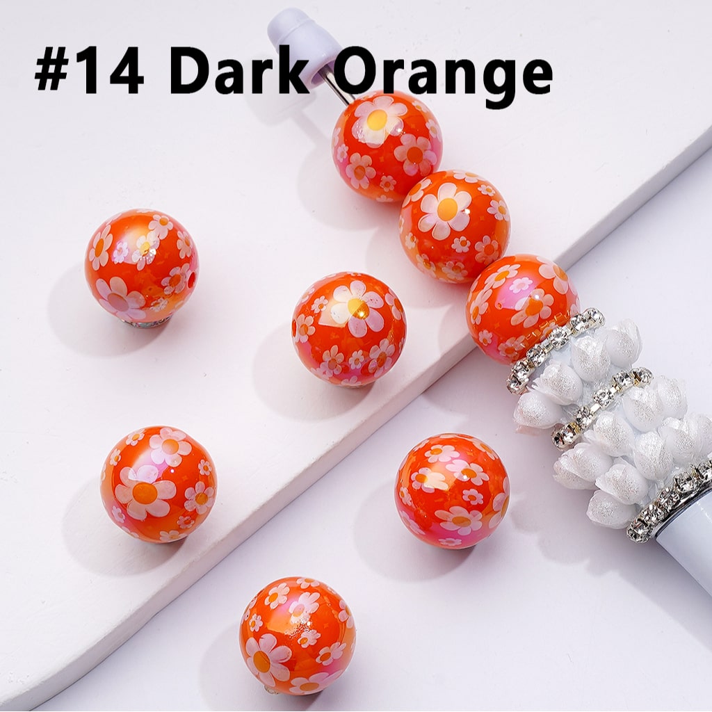 UV-Coated Acrylic Beads – Mini Floral Design in Purple, Pink & Red – 16MM Assorted Mix