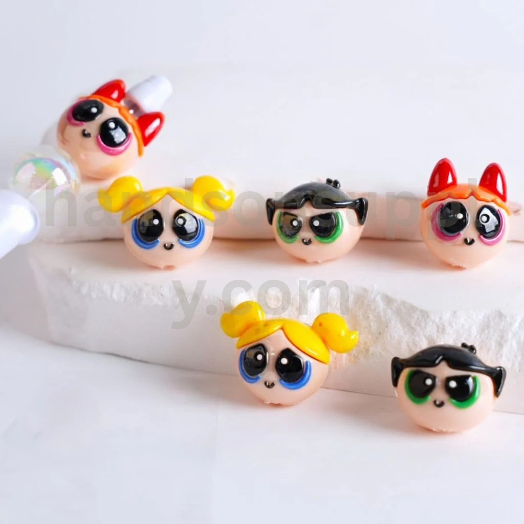 Mini Powerpuf Girls Head Acrylic Beads Cute Design Random Mix