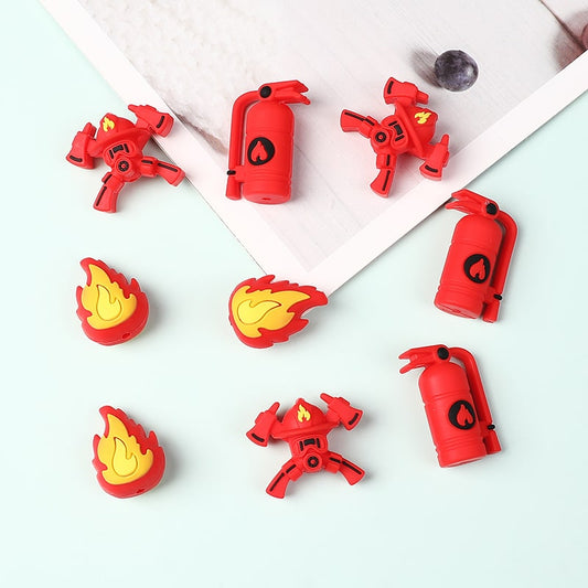 3D Firefighter Rescue Helmet Equipment Fire Gas Mask, Axe & Extinguisher Silicone Focal Beads