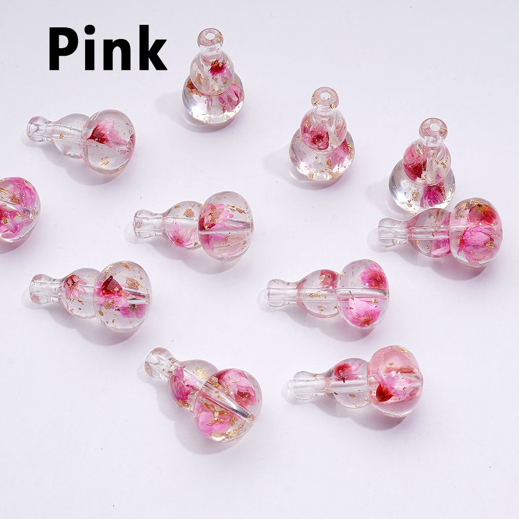 Elegant Clear Gourd-Shaped Acrylic Beads with Mini Gold Foil & Dried Flower Accent, Around 28×16MM
