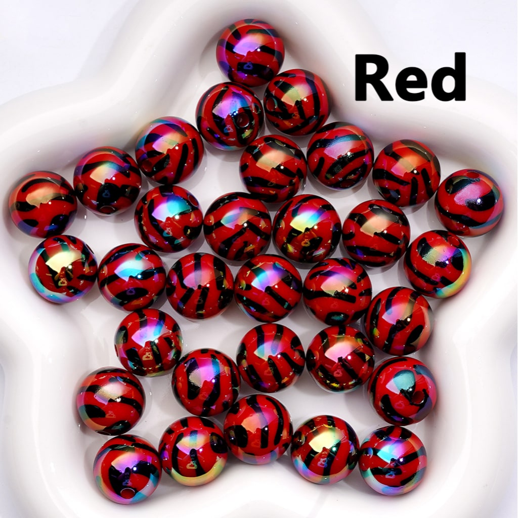 UV Coating Black Zebra Stripes Solid Color Acrylic Beads 16MM