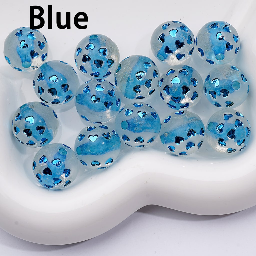 Round Acrylic Beads Clear Multi-Color Heart Designs with Shiny Coating, 16MM, Random Mix