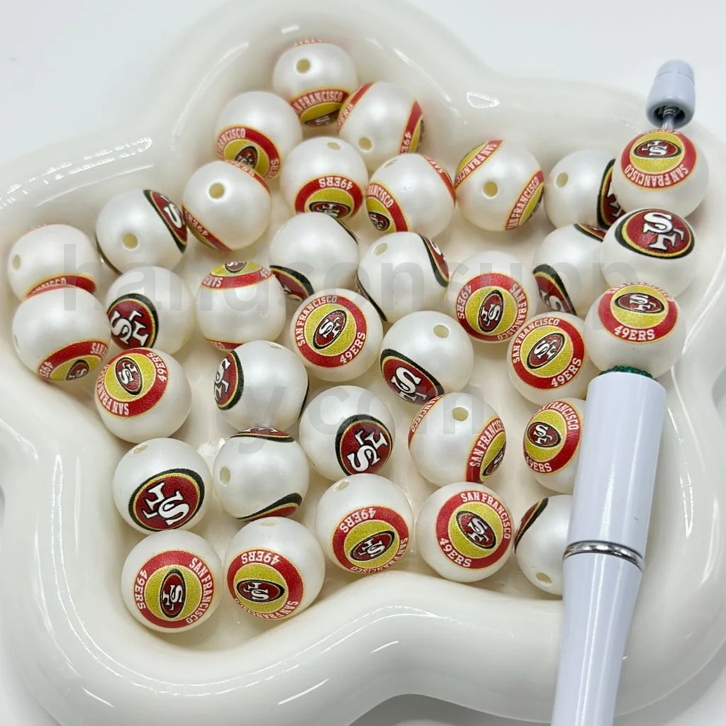 Frosted Matte White 16MM Sports Football Team Round Acrylic Beads