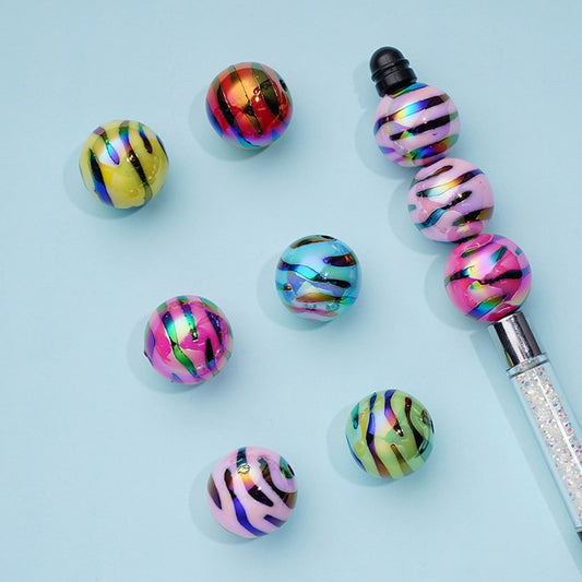 Rainbow Colorful Stripe Pattern Round Acrylic Beads 16 mm,20 mm