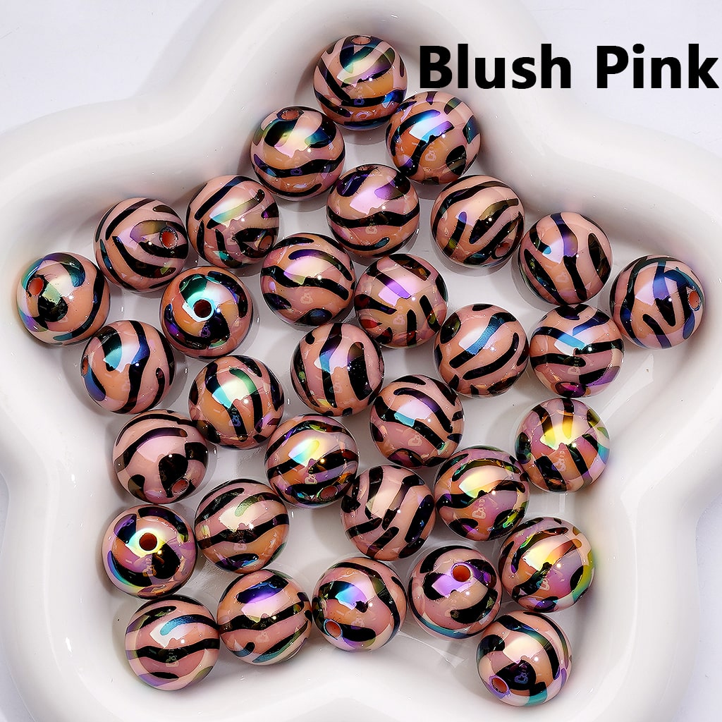 UV Coating Black Zebra Stripes Solid Color Acrylic Beads 16MM