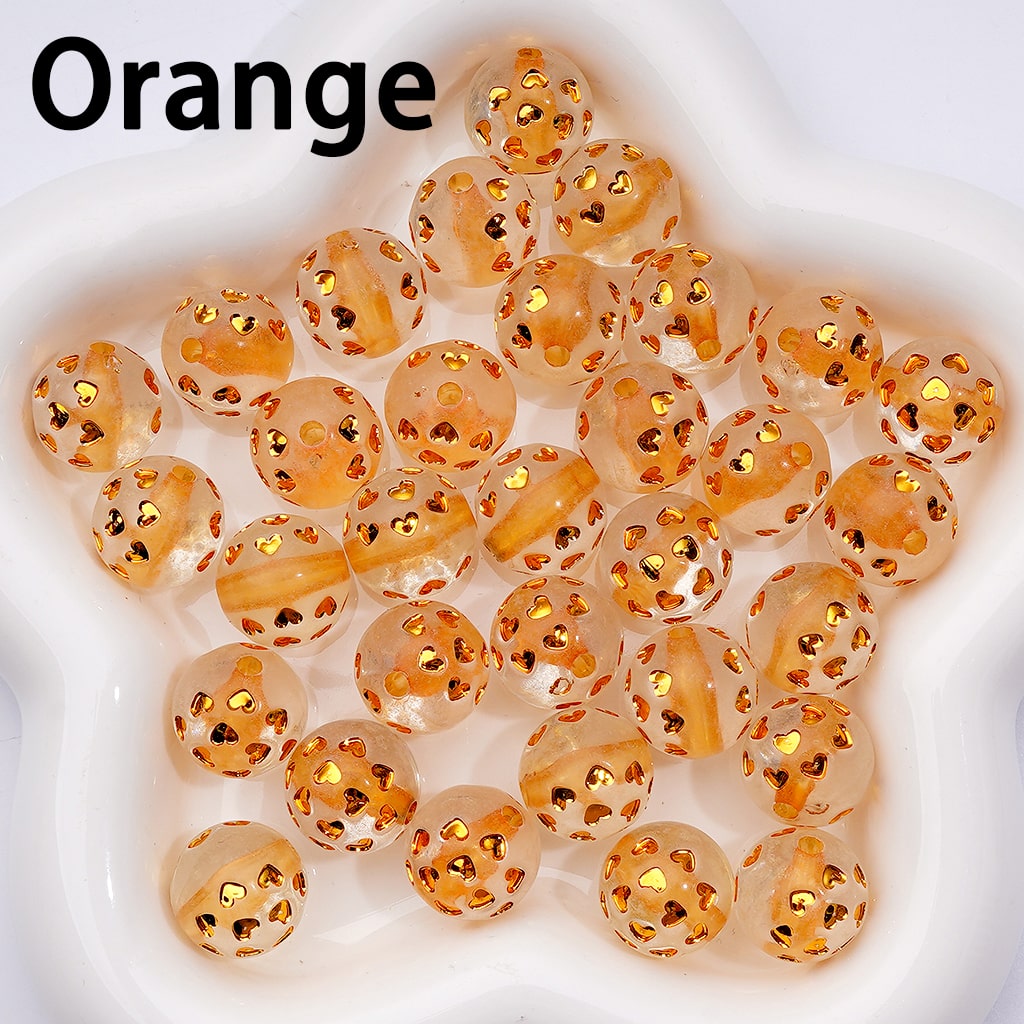 Round Acrylic Beads Clear Multi-Color Heart Designs with Shiny Coating, 16MM, Random Mix