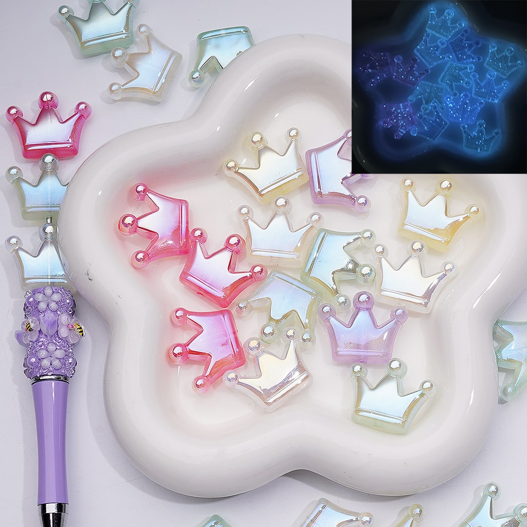 Glitter Shiny Crown Luminous UV Coating Acrylic Beads 22*28MM (Single Color is available for 200pcs Whole bag)