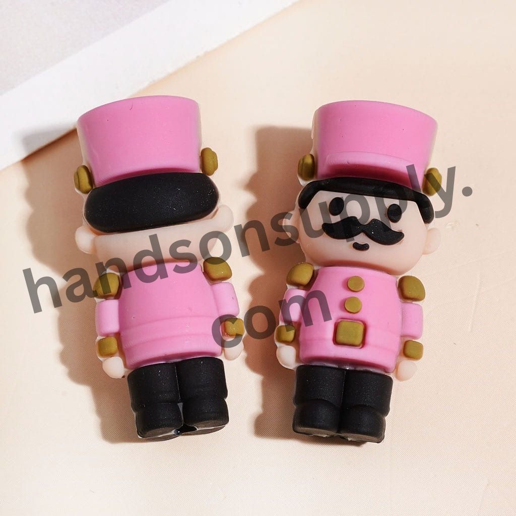 3D Military Guard Wooden Nutcracker Soldier Silicone Focal Beads, Multi Colors Random Mixvv