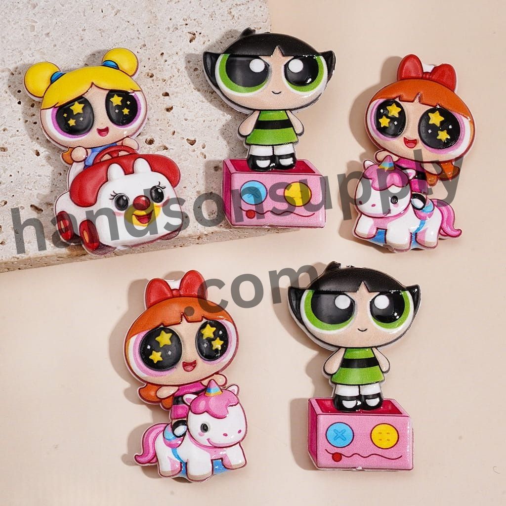 Charming Cartoon Brave Police Girl Character Series Concavo-Convex Acrylic Beads 24MM Random Mix