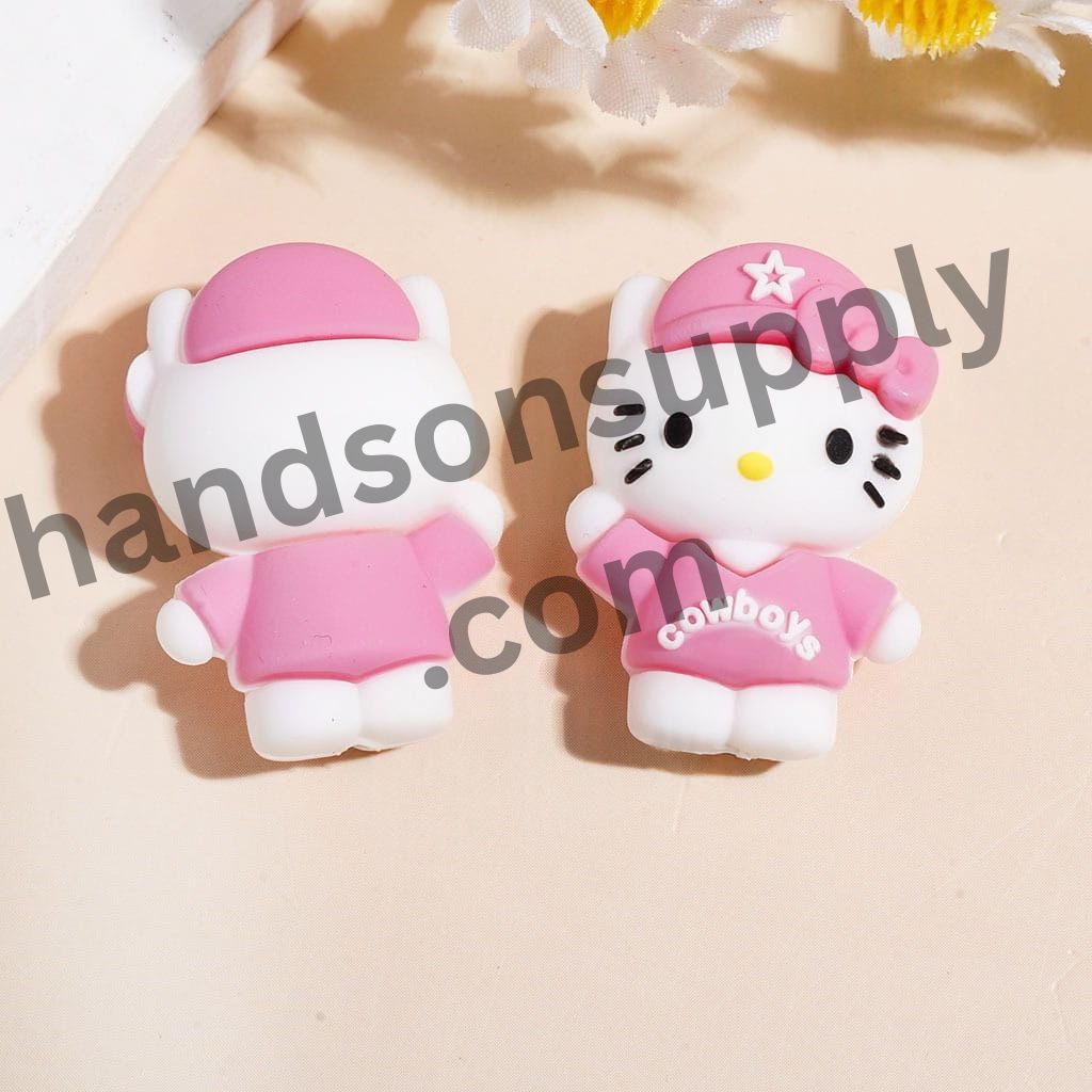 Cute Cat Cowboy Characters Wearing American Football Cap with Star Silicone Focal Beads, 30MM, Assorted Colors, Random Mix