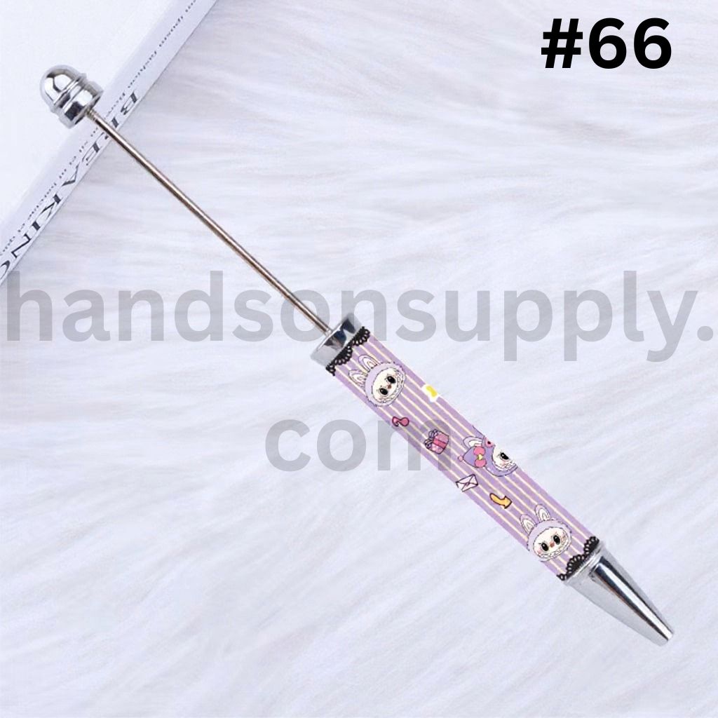 Cute Labub Pop Mar Character Beadable DIY Pen Colorful Glitter & Pearls Design