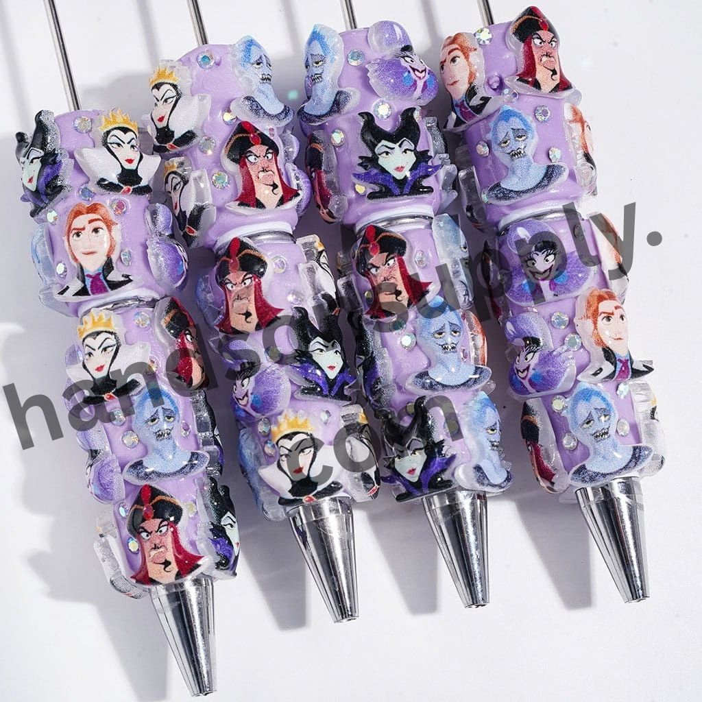 Spooky Fantasy Villain Designs with Sparkling AB Rhinestones Evil Characters Theme, Purple Background Beadable Clay Pens