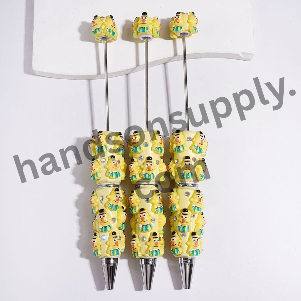 Classic Puppet Character with Green Striped Outfit & Sparkling AB Rhinestone Beadable Clay Pens