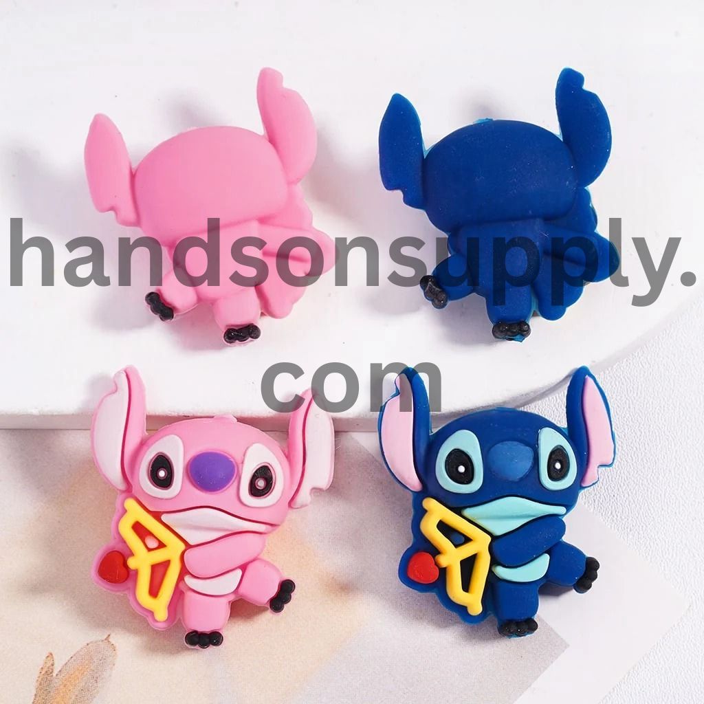 3D Girl and Boy Blue Monster Holding Cupid's Arrow Valentine's Day, Pink and Blue Silicone Focal Beads