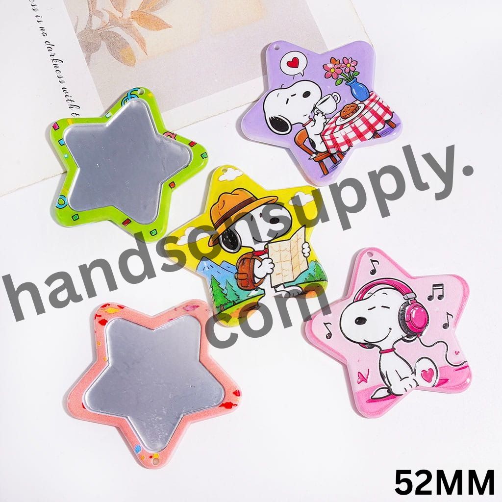 Cute Beagle Dog Character Star Shaped Acrylic Mirror, DIY Acrylic Pendants for Bag or Items, 52MM, Random Mix
