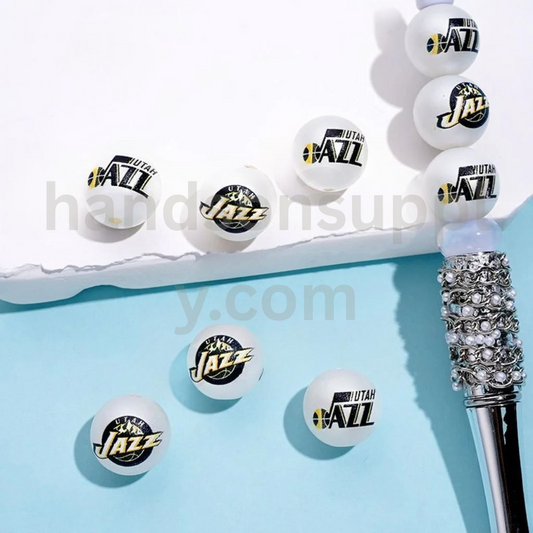 Utah Basketball Theme Round 16MM Frosted Matt White USA Sports Mix Acrylic Beads