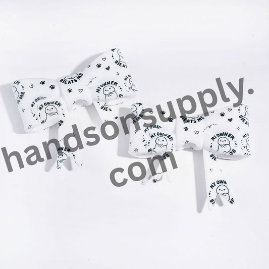 UV-Printed Men's Exclusive Doodle Character & Text Soft White Bow-Shaped Silicone Focal Beads, 53*59MM