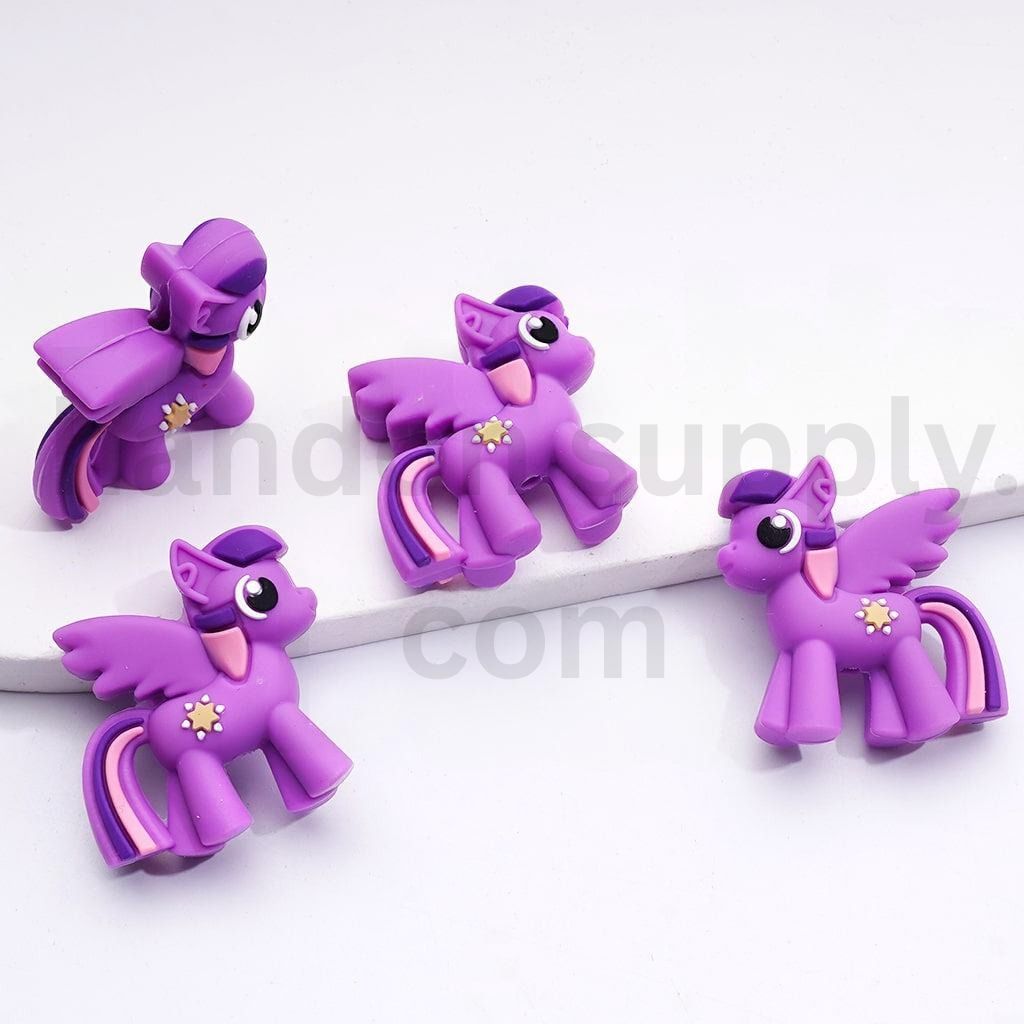 3D My Little Pony Silicone Focal Beads Twilight, Rainbow, Pinkie, Rarity Assorted Styles
