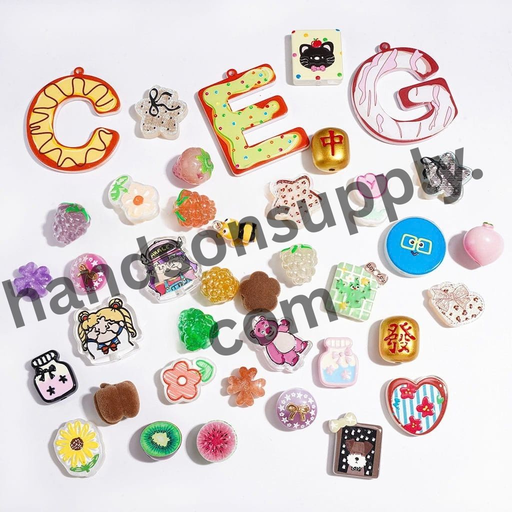 Trendy Assorted Character & Themed Designs Acrylic Beads and Pendants, Random Mix