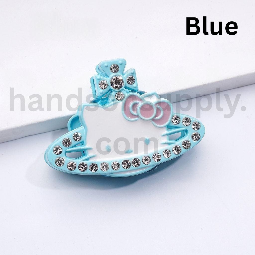 HK Kitten Saturn Cross Earrings with Rhinestones Fancy Clay Beads 42*30*12MM