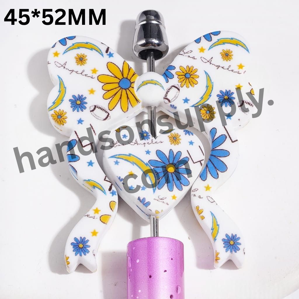 LA Chargers American Football Team Collection with Flower Star Pattern, Heart & Bowtie-Shaped Silicone Focal Beads, 45*52MM