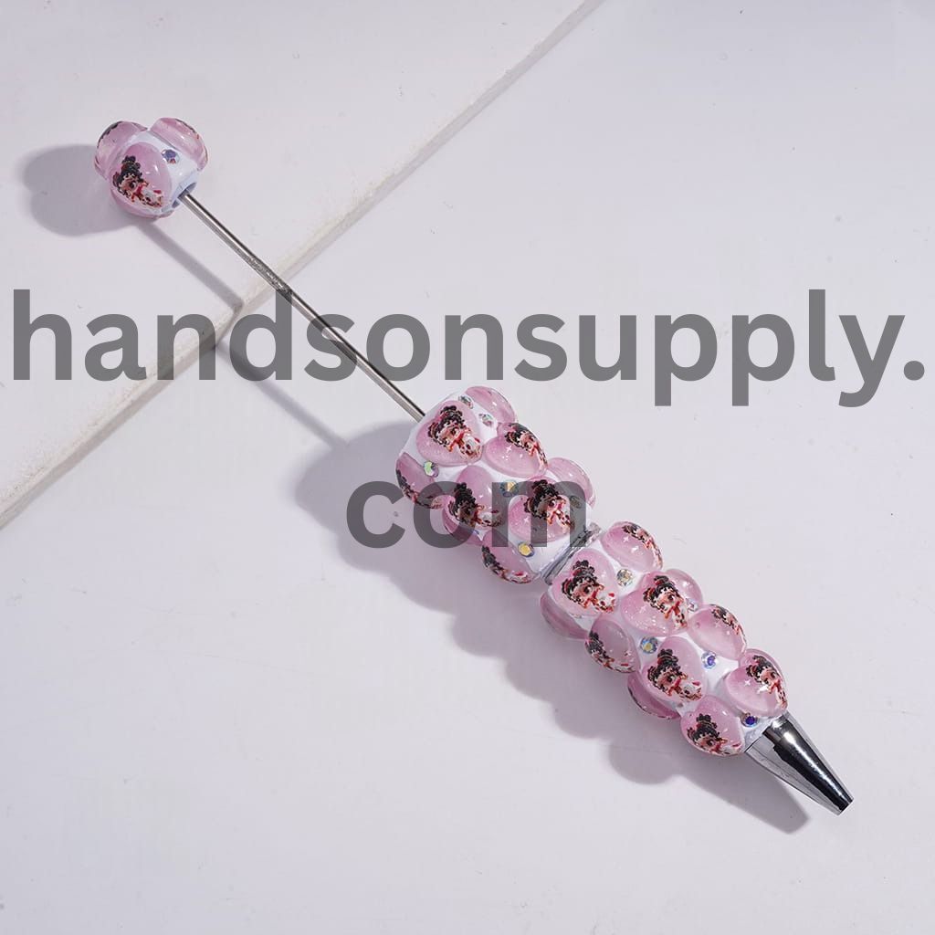 Old Girl Heart Print & AB Rhinestone Decoration, Beadable Clay Pen Random Mix