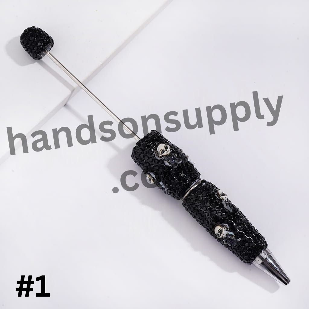 Spooky Horror Character Series with Sparkling Black Rhinestones, Halloween-Themed Beadable Clay Pens