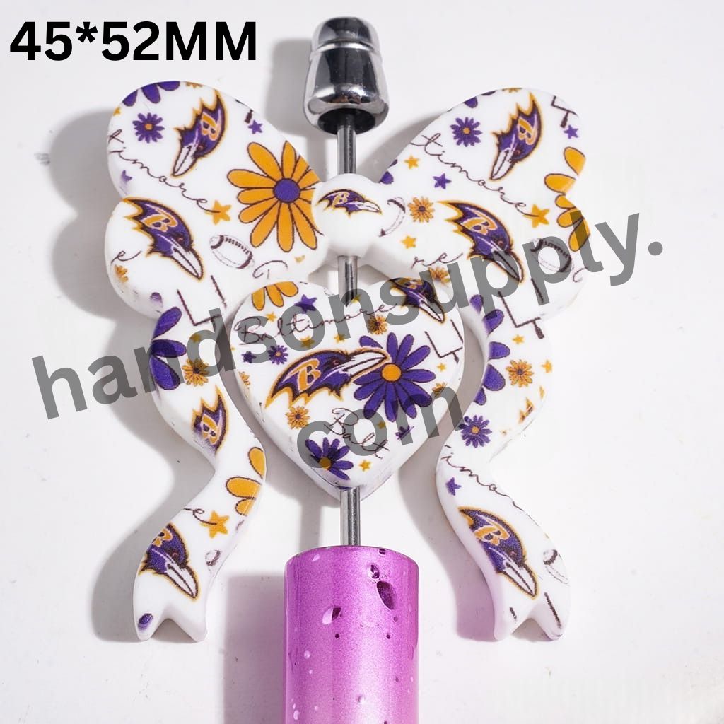 Baltimore American Football Team Collection with Heart & Bowtie-Shaped Silicone Focal Beads, 45*52MM