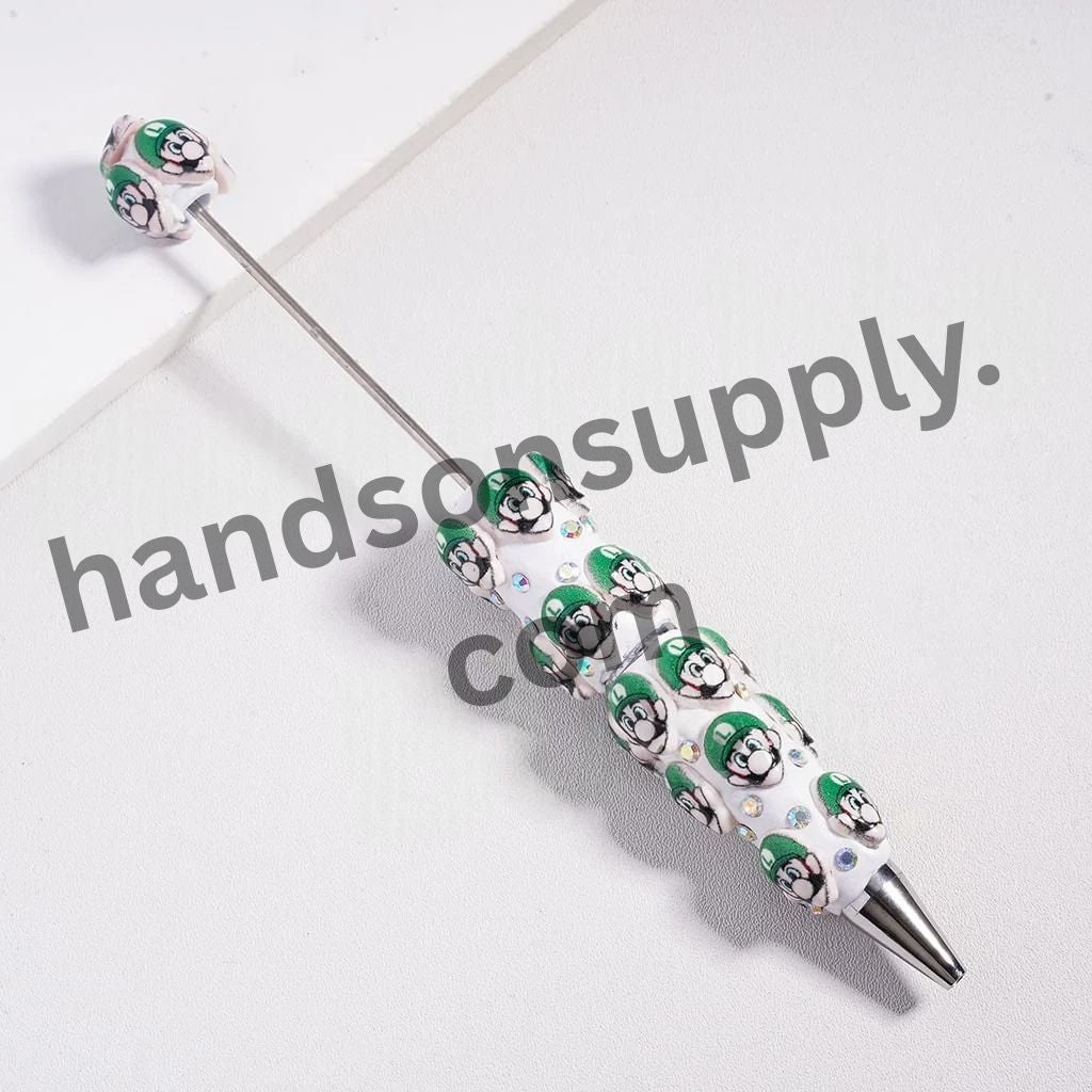 Cute Plumbers and Mushrooms Series Beadable Clay Pen, AB Rhinestones