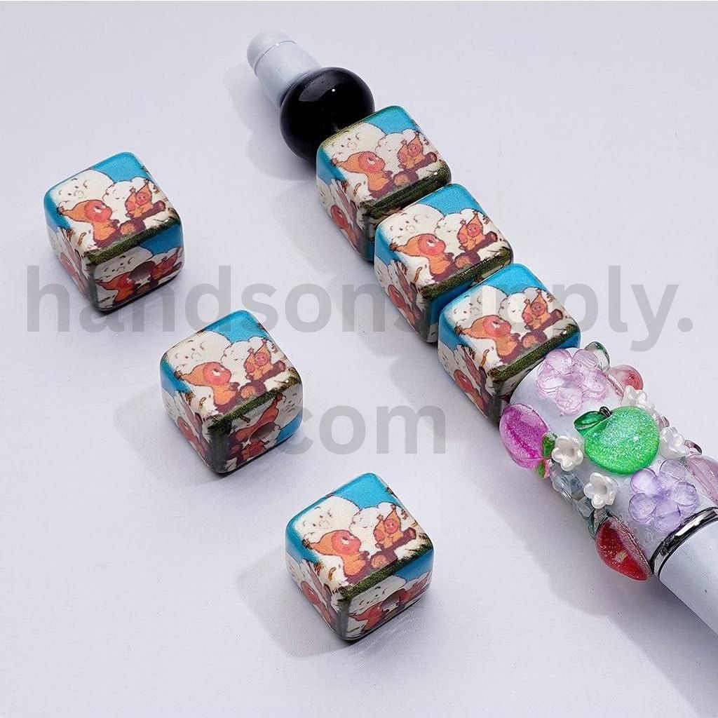 Twinkle Series Cube Shape with Cute Monster Doll Character Acrylic Beads 14MM