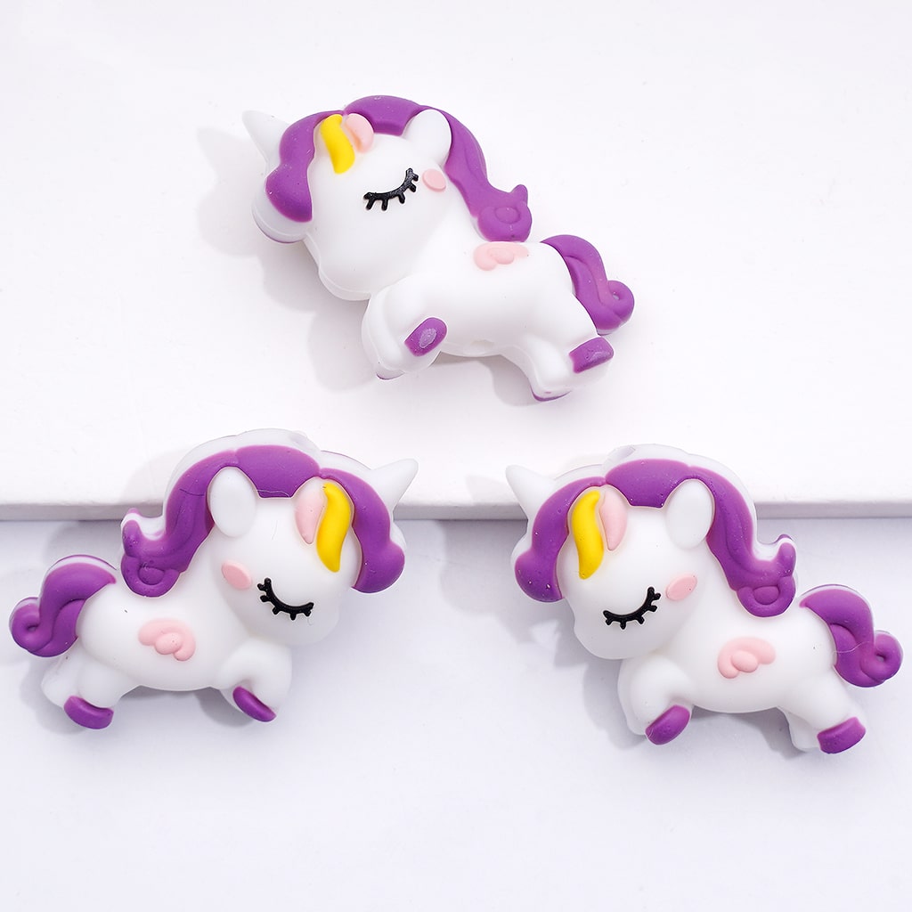 3D Unicorn Purple Mane & Tail Silicone Focal Beads Multi-Color Mix